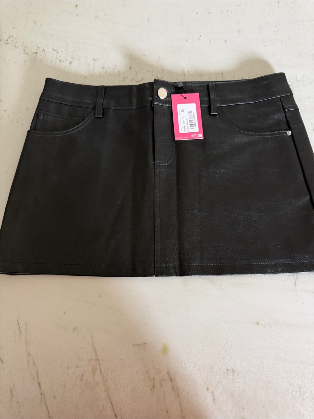 Edikted Black Faux Leather Mini Skirt with Front Button Detail